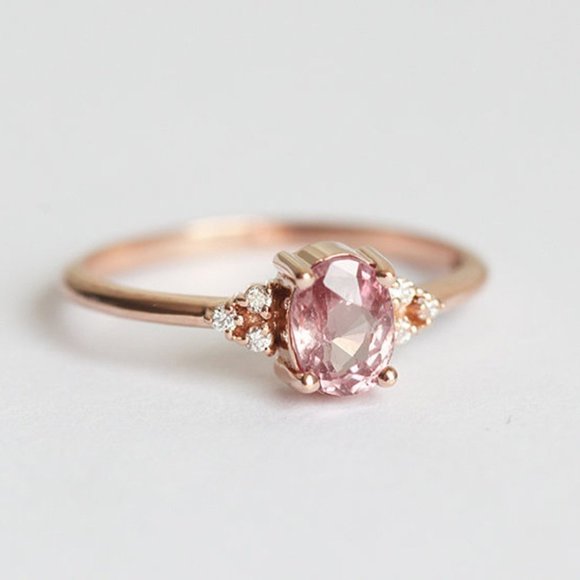 Sweet Tiny Oval Flower Pink Rose Gold Rings for Women, VIP001 - Picture 4 of 5